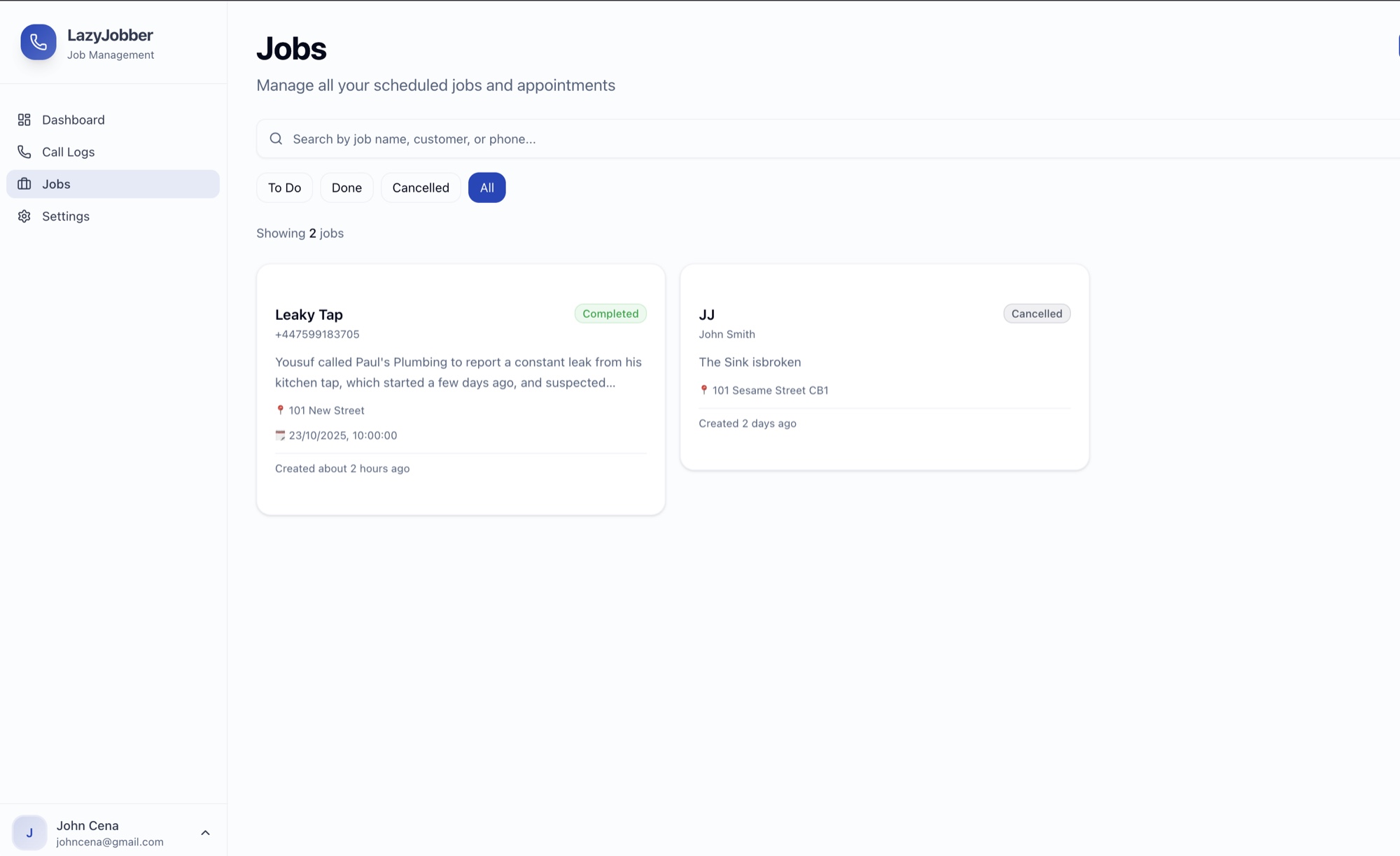 LazyJobber Dashboard - Job Tracking & Management